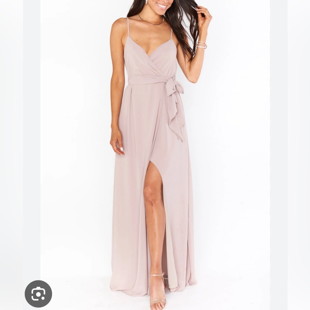 NWT Show me your Mumu wedding bridesmaid Liz Maxi dress soft beige chiffon Lg